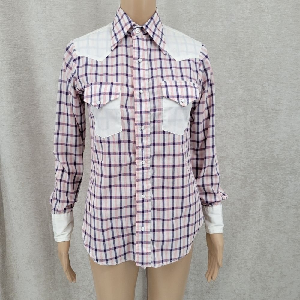 70s Vintage Plaid Western Wear Pearl Snap Cowgirl